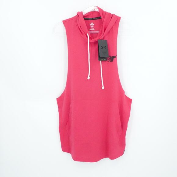 Under Armour Tank Men Medium Red Project Rock Hooded Sleeveless Muscle Shirt Gym - Picture 1 of 13